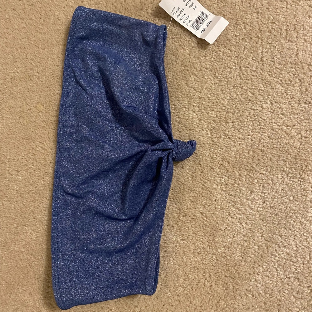 Small Blue Sparkly PacSun Tie Bandeau Bathing Suit Top